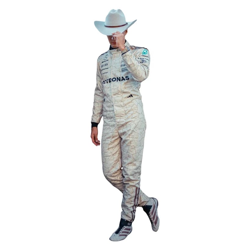 George Russell Mercedes-AMG Petronas 2025 Formula 1 Racing Suit – Premium F1 Driver Race Suit Replica | White Edition