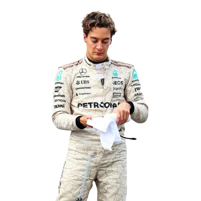 George Russell Mercedes-AMG Petronas 2025 Formula 1 Racing Suit – Premium F1 Driver Race Suit Replica | White Edition