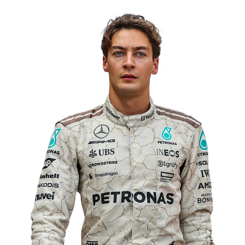 George Russell Mercedes-AMG Petronas 2025 Formula 1 Racing Suit – Premium F1 Driver Race Suit Replica | White Edition