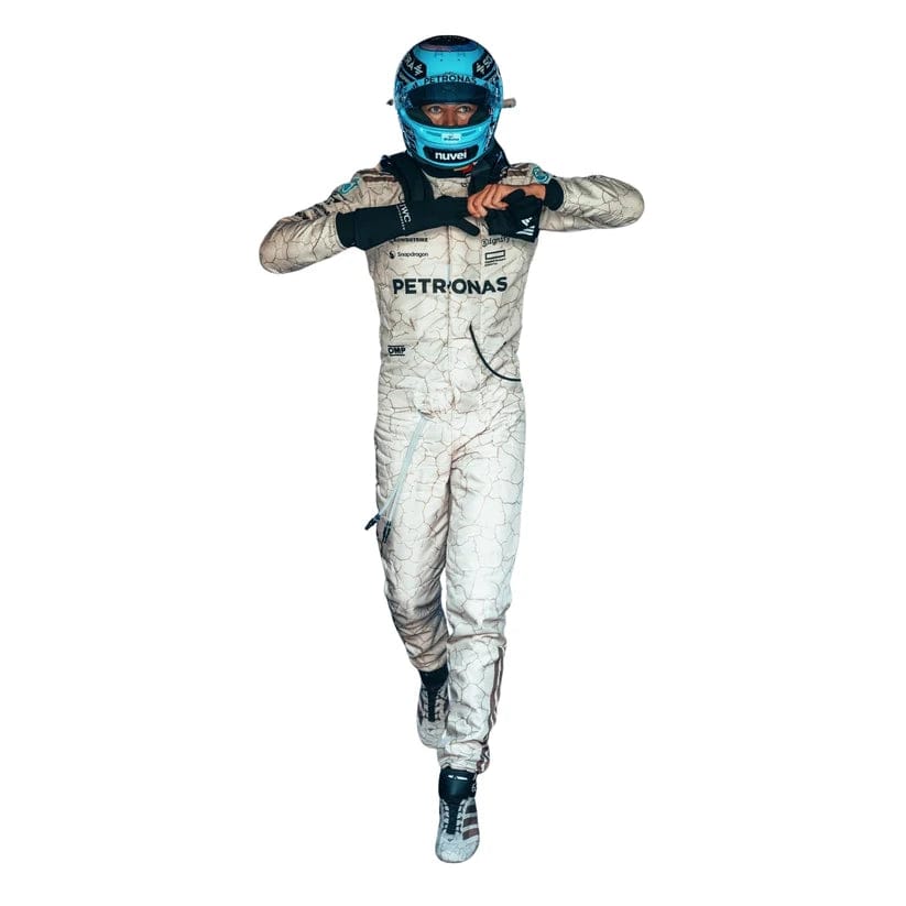 George Russell Mercedes-AMG Petronas 2025 Formula 1 Racing Suit – Premium F1 Driver Race Suit Replica | White Edition